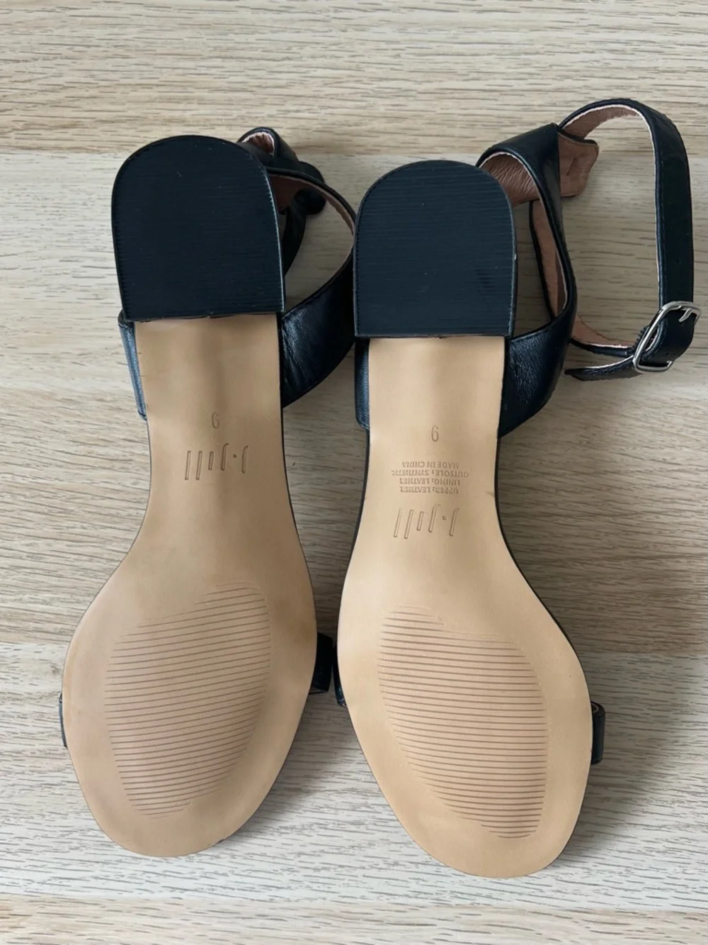 J Jill Black Leather Sandals Ankle Strap Low Heel Minimalist Size 9 New